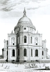 A perspectiva do leste da Catedral de São Paulo, gravada por R. Parr (fl.1723-50)